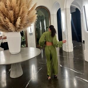 Cult Gaia Mala Green Pleated Top